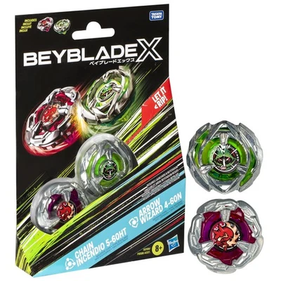 HASBRO Beyblade X Chain Incendio 5-60HT and Arrow Wizard 4-60N Top Dual Pack Set