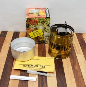 SVEA 123 Brass Backpacking Stove Made in Sweden Optimus With Box and Pot - Foto 1 di 18