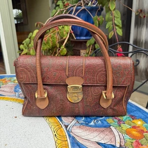 Borsa a mano ETRO Milano vintage in pelle stampa paisley manico superiore - Foto 1 di 14