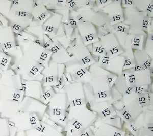 50 pcs WHITE WOMEN TAFFETA WOVEN CLOTHING SIZE TAG LABELS - SIZE 15 - FIFTEEN - Picture 1 of 1
