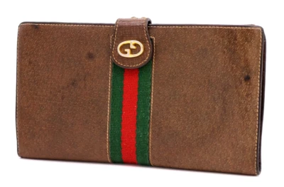 Auténtica Cartera Gucci de Colección Triple Cartera Larga para Tarjetas Cuero de Vaca Jerez Marrón Foto 1 de 4
