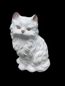 Perser Himalaya Kätzchen Katze Figur Terrakotta Keramik weiß Zinn Glasur - Bild 1 von 7