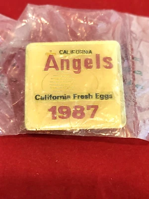 Vintage CALIFORNIA Angels Lapel- Hat- Jacket Pin 'California Fresh Eggs 1987' - Image 1 of 3