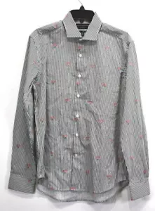 Report Collection Mens Long Sleeve Stretch Slim Fit Stripe Button Up Shirt M - Picture 1 of 8