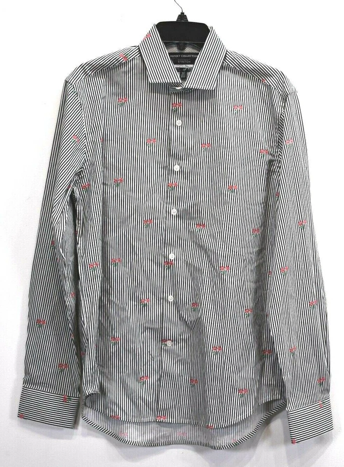 Report Collection Mens Long Sleeve Stretch Slim Fit Stripe Button Up Shirt M - Image 1 of 4