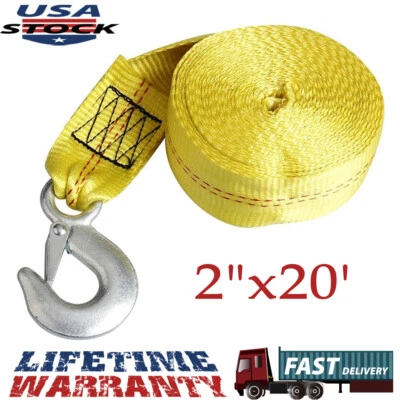 Trailer Winch Strap 2" x 20' with Hook 10000 lbs for Towing Vehicles / Boats - Image 1 of 4