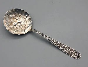 Antique Kirk&Son Sterling Silver Repousse Floral Large Berry Serving Spoon #264 - Picture 1 of 5