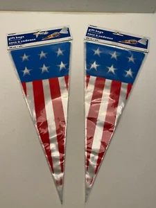 Lot of 2 Patriotic Flag Cone Shaped Cellophane Bags w/Twist Ties 40 Count Total - Picture 1 of 4