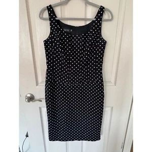 Teri Jon Polka Dot Dress Sleeveless Career Party Cocktail Black White 10 y2 - Picture 1 of 5