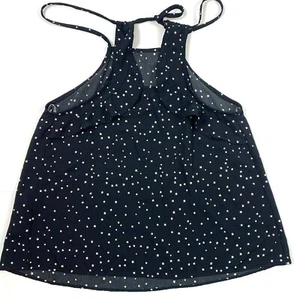 Anthropologie BLUE RAIN Sz M Tank Top Navy Blue Spaghetti Strap Ruffle Cami STAR - Picture 1 of 7
