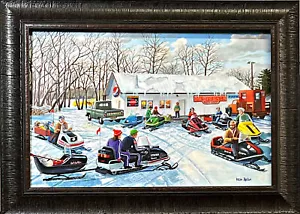 Ken Zylla JR's Corner Snowmobile Fishing Art Print Framed 22 x 16 - Picture 1 of 1