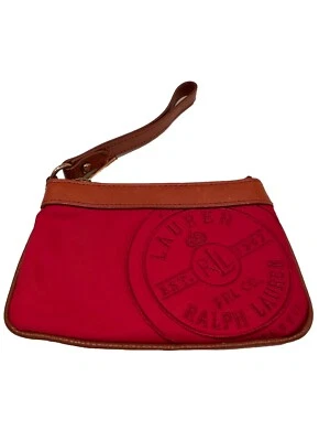 Pulsera Lauren Ralph Lauren RLL Nylon Rojo Marrón Cuero Borde Cremallera Chapada en Oro Foto 1 de 4