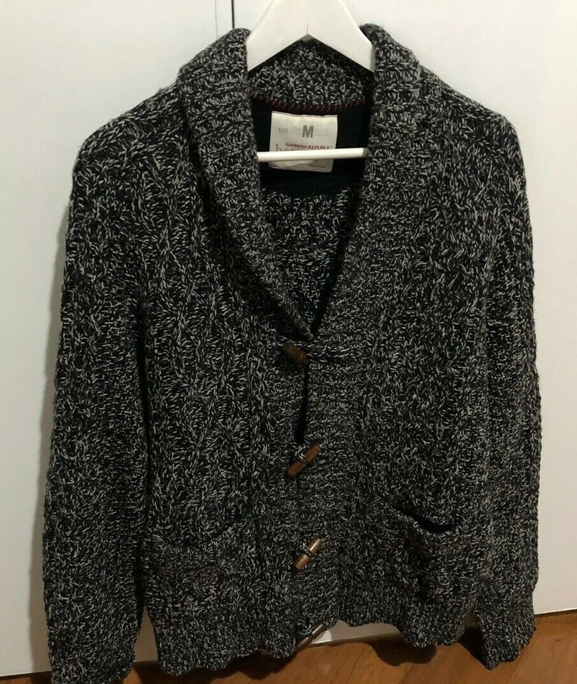 Banana Republic Heritage Wool Knit 3 Button Warm Black Gray V neck US Men Size M - Image 1 of 4