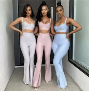 Bandage Set 2 Pieces Strap Sleeveless Bustiers And Long Bell-Bottoms Trousers... - Picture 1 of 12