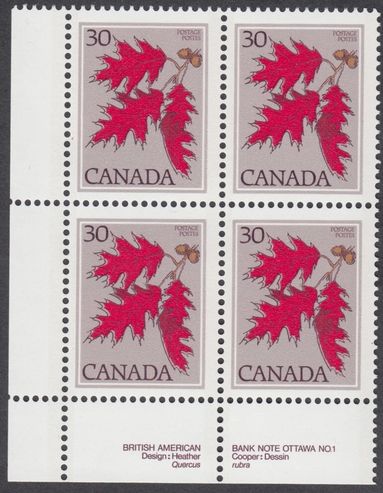 Canada - #720 Red Oak Plate Block  - MNH - Image 1 of 1