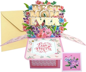 3D Popup Cards Best Mom Ever Mother Bouquet Postcard Paper Mothers Day Greeting - Picture 1 of 7