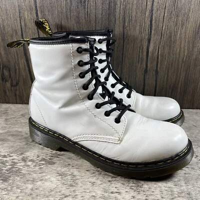 Dr Doc Martens 1460J боевые ботинки белая кожа шнурует вверх стороны молнии молодежи США 4M /5L - Изображение 1 из 4