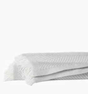 Sferra Costa Grey Throw Blanket Tin Fringed Herringbone Design Cotton 50x70 NEW - Picture 1 of 6