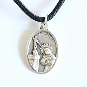 St Rita of Cascia Pendant Black Paracord Medal Necklace Catholic Mercy - Picture 1 of 5