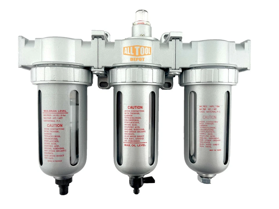 3/8" Mid Flow Inline Compressed Air Filter Clean system 3 Stage Auto Drain - Image 1 of 4