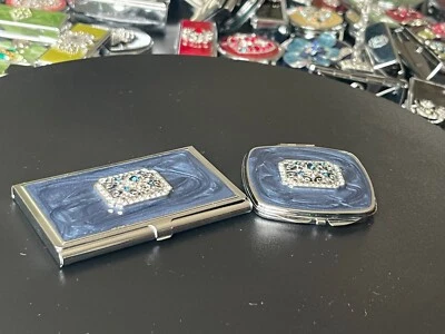 2pc Collection, Enamel Compact Mirror w/ Business Card Holder , Vintage Feel  - Image 1 of 4