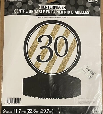 Black and Gold 30th Birthday Honeycomb Centerpiece 12" x 9" Paper Decoration  - Image 1 of 2