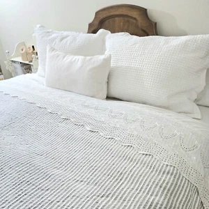 INUP HOME Duvet Fine Linens Weave Queen Gray White Stripe Seer Sucker Cotton - Picture 1 of 16