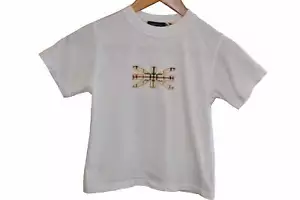 USED Burberry British Flag Haymarket Signature White Boy T-Shirt Size 6 AUTHENTI - Picture 1 of 10