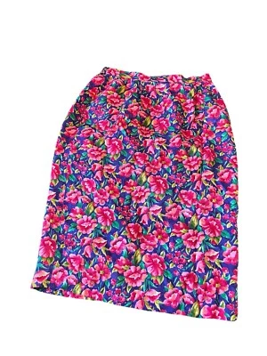 Falda Adrianna Papell Floral Tropical 100% Seda Forrada Talla 8 Rosa Púrpura Foto 1 de 4