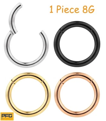 1pc 8G Surgical Steel Hinged Hoop Segment Ring Nose Septum Earring 10mm-18mm - Image 1 of 4
