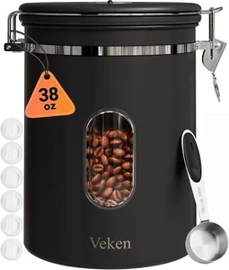 38oz Large Coffee Canister with Window, Airtight Stainless Steel, Kitchen Food - Picture 1 of 7