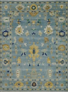 9x12 Handmade Oriental Blue Transitional Oushak Living Room Hand-Knotted Rug - Picture 1 of 9