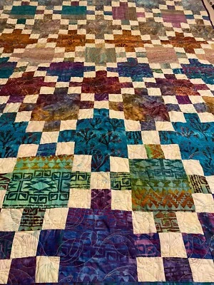 Quilted Throw 53”X 63” Batik Designer Fabric Double Sided - Image 1 of 2