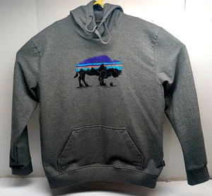 Patagonia Uprisal Hoodie Buffalo Bison Graphic Pullover Regular Fit SZ LG EUC - Picture 1 of 5