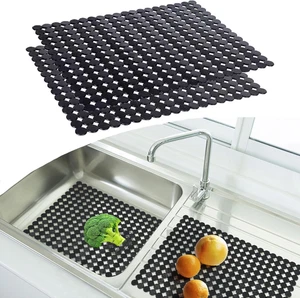 Alfombrilla de fregadero de cocina antideslizante protector de fregadero, 2 piezas ajustable acero inoxidable/cerami - Imagen 1 de 12