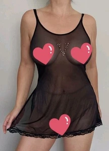 Abito da notte vintage Victoria's Secret in nylon trasparente impreziosito da logo a V babydoll! M USA - Foto 1 di 6