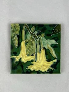 VTG Art Nouveau Style Angel's Trumpet Ceramic Tile EUC - Picture 1 of 8