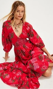 Free People NWT $168 Golden Hour Maxi Dress Red Romance Combo Spring Floral S - Picture 1 of 9