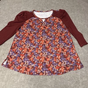 Blusa para mujer Cato XL manga 3/4 raglán manga abullonada ojo de cerradura floral cuello redondo - Imagen 1 de 5