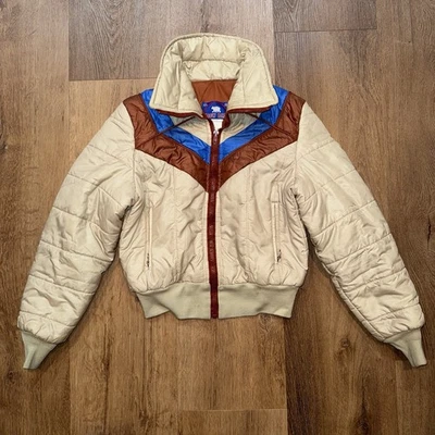 Chaqueta de esquí vintage Snow Bear para mujer abrigo a rayas años 60 70 Mod Apres retro mediano Foto 1 de 4
