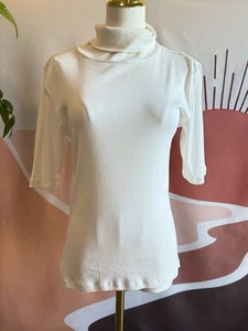 NWT Ann Taylor Top Women's Size Large Mock Neck Shirt Short Sleeve Ribbed White - Picture 1 of 8
