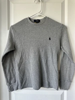 Polo Ralph Lauren Thermal Knit Long Sleeve Shirt Boys Medium Gray Long Sleeve - Image 1 of 4
