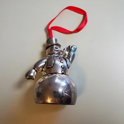 Arte plateado Godinger muñeco de nieve campana adorno placa de plata árbol de Navidad decoración Foto 1 de 4