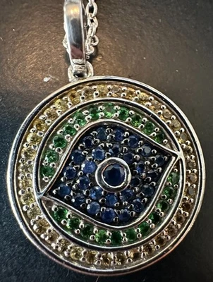 Colgante firmado por Clyde Dunier de ley y piedras preciosas mal de ojo con cadena Foto 1 de 2