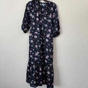 Draper James Kleid Damen Gr. M Blau Blumen Midi Martina Popover Rüschen Bescheiden - Bild 1 von 12