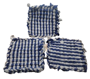 Juego de 3 soportes para ollas hechos a mano azules y grises tejidos a mano NUEVO - Imagen 1 de 6