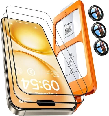 TOCOL 2+1 Pack for iPhone 15 Pro Screen 15 Pro, Black-Camera Lens  - Image 1 of 4
