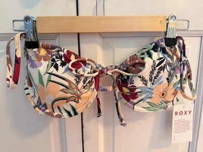 NUEVO CON ETIQUETAS-Roxy Estampado Playa Clásicos Con Aros Bikini Top - Para Mujer-Medio/Rosa Ceniza Foto 1 de 4