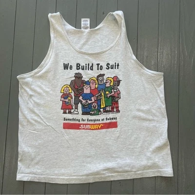 Camisa vintage Subway sin mangas para hombre XL gris "construimos para adaptarse" gracias top EE. UU. Foto 1 de 4