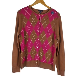 NUEVO Suéter Cárdigan Lands End Argyle Mujer L Pequeño Marrón Calce 2 Algodón Original - Imagen 1 de 10